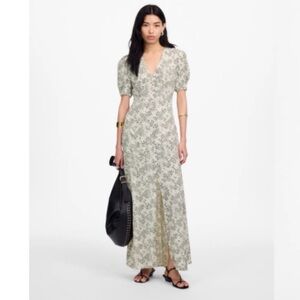 Madewell Puff-Sleeve V-Neck Midi Dress in Floral Ivory Size 14 NWT Cottagecore